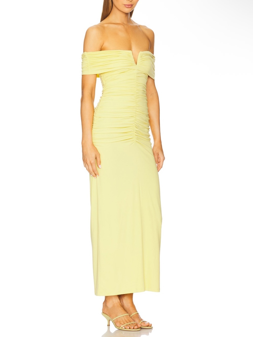 Susana Monaco V Wire Gathered Off The Shoulder Dress in Lemon Zest Revolve NEW - Picture 3 of 10